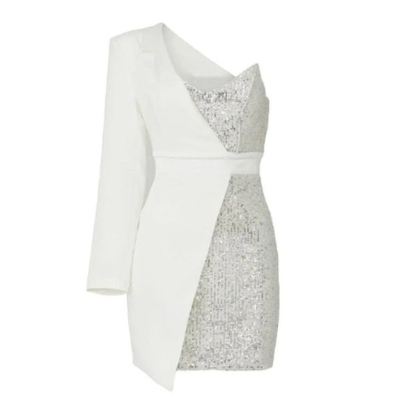 elle zeitoune Alexa Asymmetric Sequin Dress 17055 - Picture 2 of 13